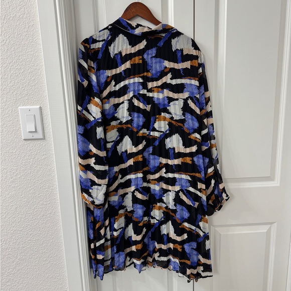 Plus Size Nine West Print Georgette Collar Pleated Dress Size 2X- Used - Picture 8 of 9